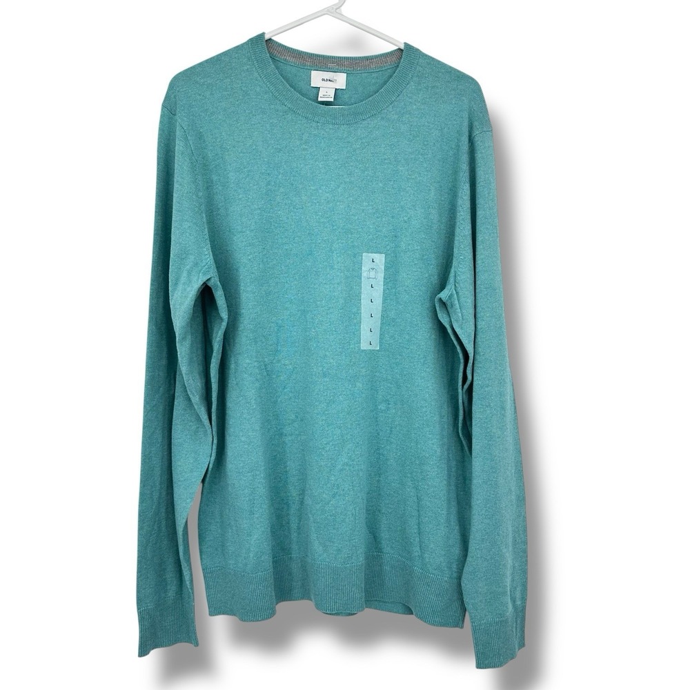 Old‎ Navy Mens Crewneck Knit Sweater L Teal Cotton Blend Casual Pullover Preppy